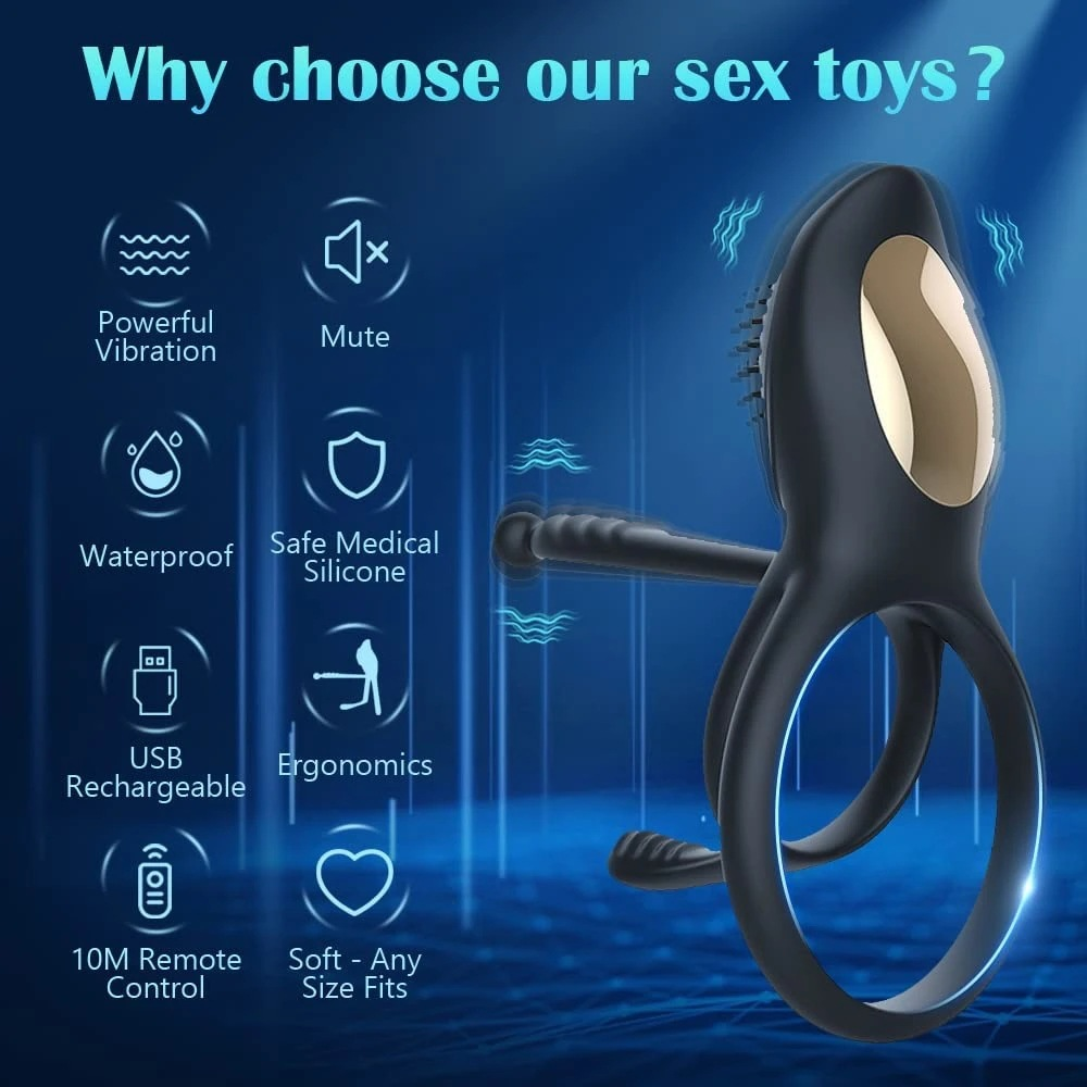 RS-M138 Multifunctional Vibrating Penis Ring Double-ring Extension and Intense Stimulation with 10 Vibration Modes Cock Ring Vibrator
