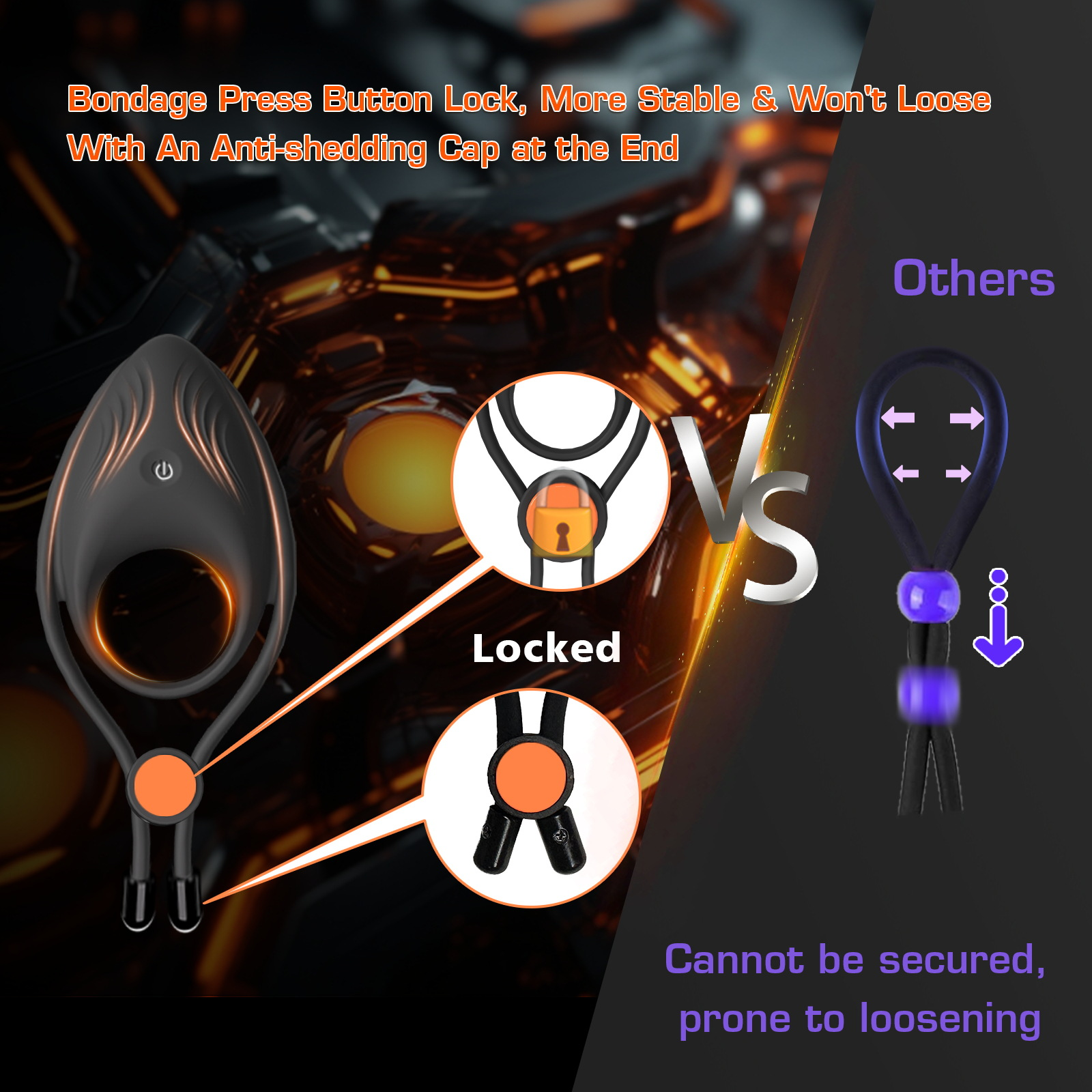 RS-M135 Adjustable Lock Ring Unique Press-slide Strap lock Cock Ring 10 Vibration Sex Toys for Men