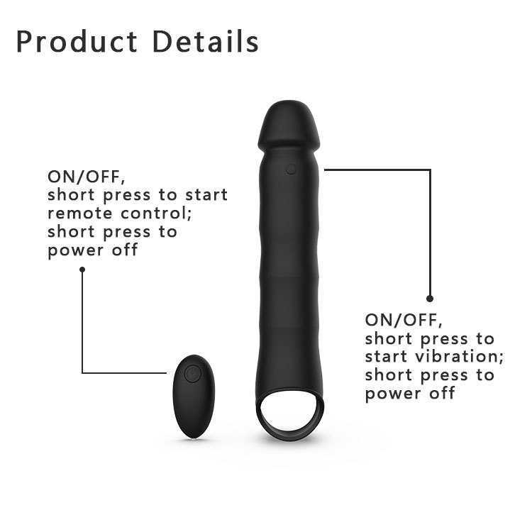 RS-M001 Vibrating Penis Sleeve Sex Toys for Men Black Cock Sleeve Penis Extension with Penis Ring Remote Control 10 Vibration Modes