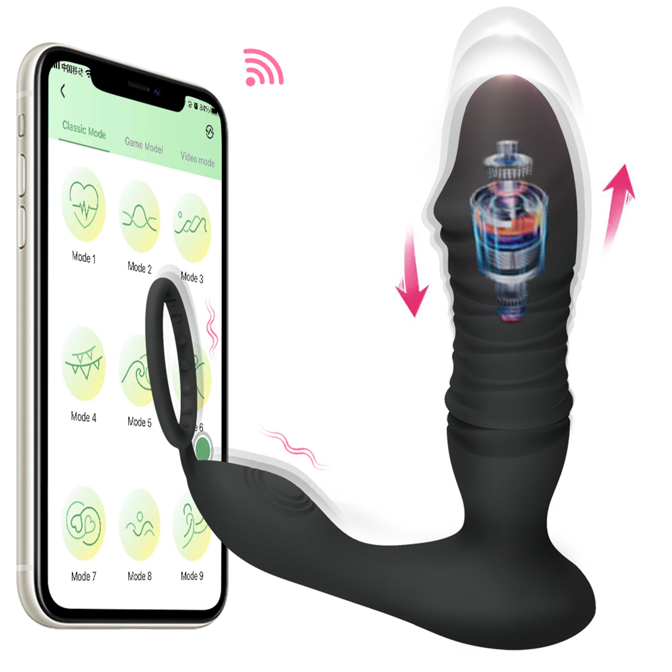RS-A007 10 Frequency Vibration and Telescoping Prostate Anal Plug APP Intelligent Remote Control Prostate Vibrator Sex Product for Men