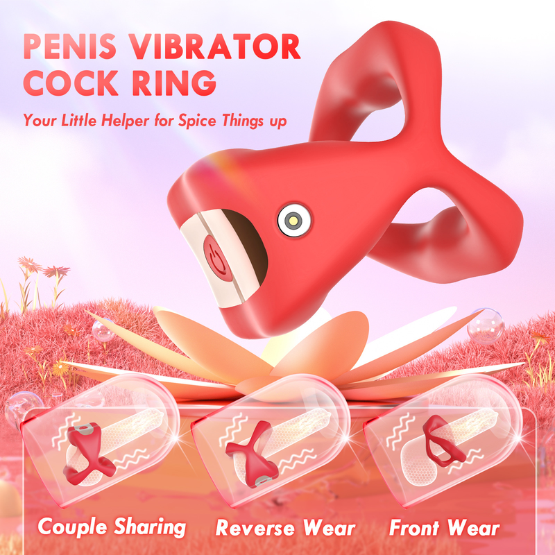 RS-M136 Penis Vibrator Cock Ring Red Lip Penis Lock Ring with APP Remote Control 9 Vibration Modes for Male Sex Fun
