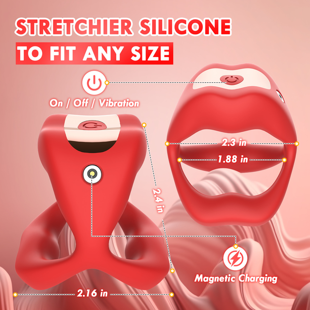 RS-M136 Penis Vibrator Cock Ring Red Lip Penis Lock Ring with APP Remote Control 9 Vibration Modes for Male Sex Fun