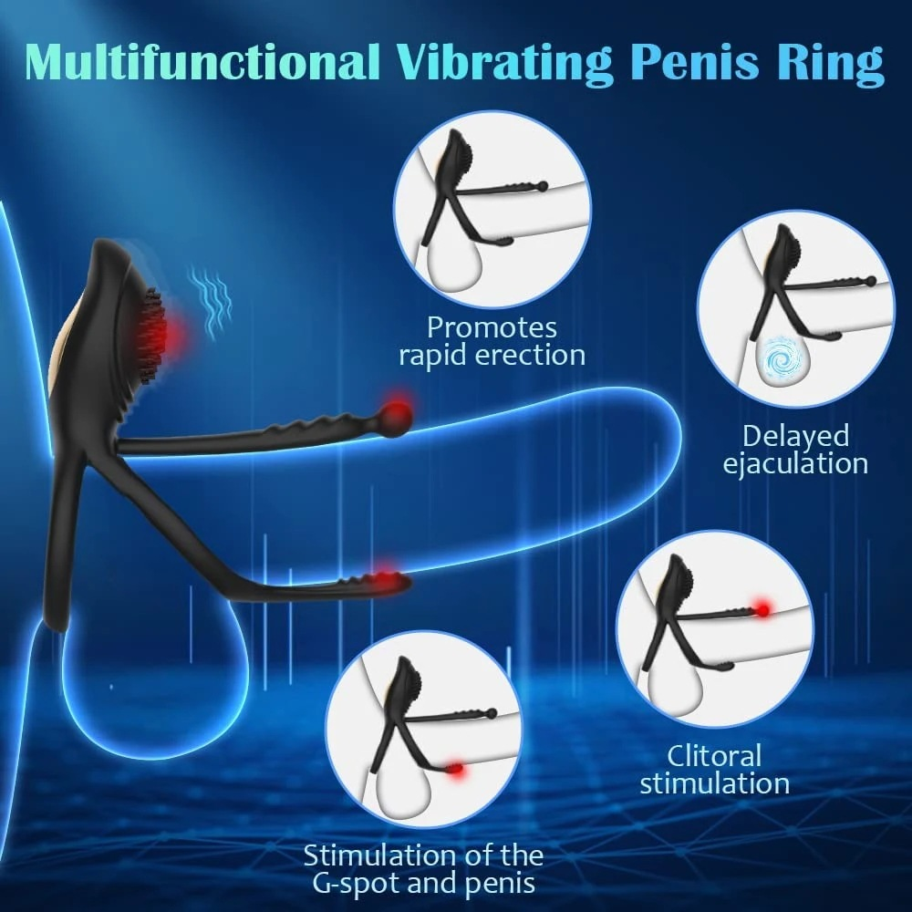 RS-M138 Multifunctional Vibrating Penis Ring Double-ring Extension and Intense Stimulation with 10 Vibration Modes Cock Ring Vibrator