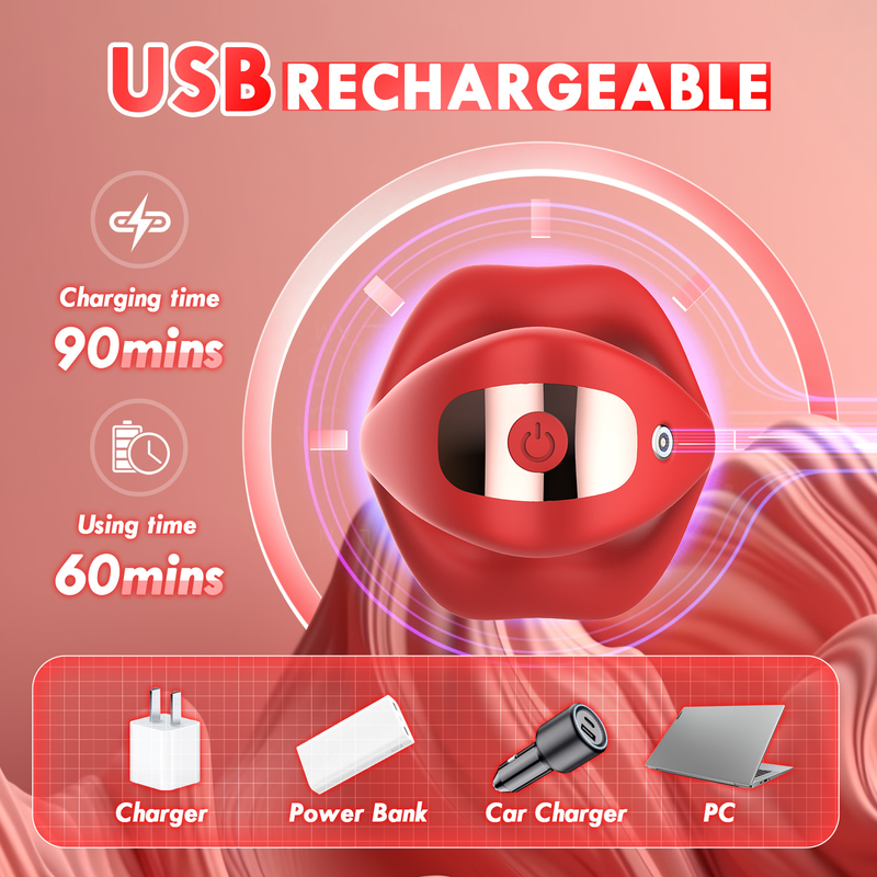 RS-M136 Penis Vibrator Cock Ring Red Lip Penis Lock Ring with APP Remote Control 9 Vibration Modes for Male Sex Fun